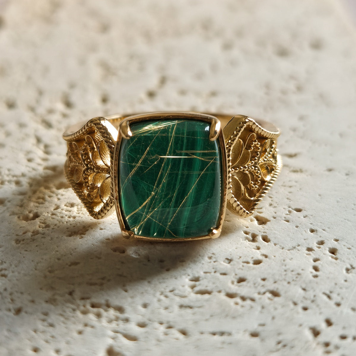 Rutilated Quartz with Malachite