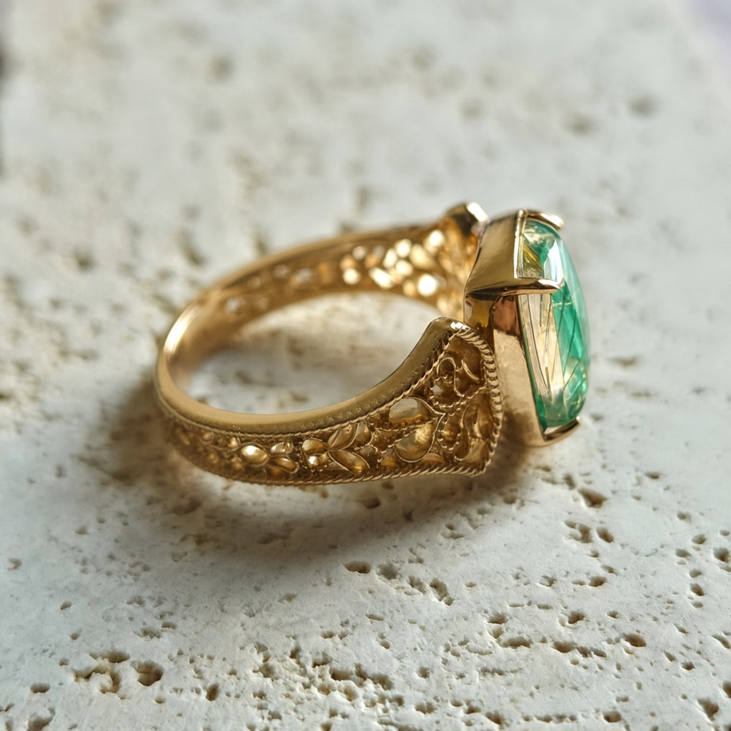 Rutilated Quartz with Malachite